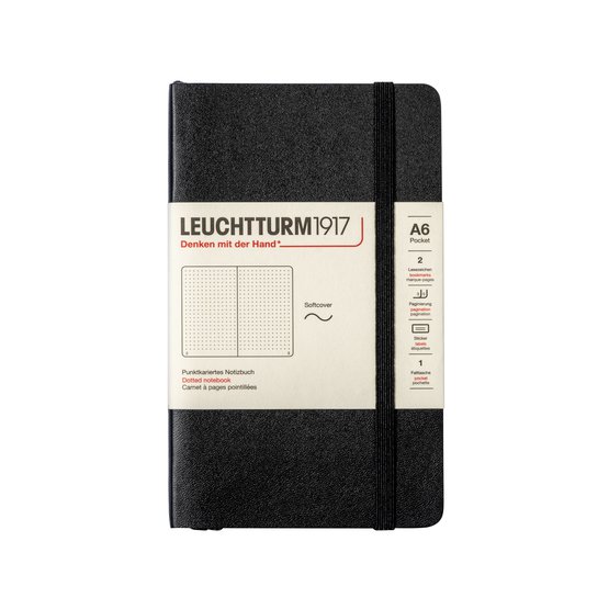 Блокнот Leuchtturm1917 Classic A6 (9x15см.) 80г/м2 - 123 стр. в точку, мягкая обложка, цвет: черный