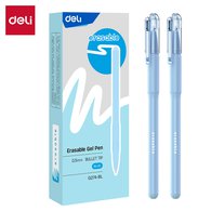 Гелевая ручка Deli EG274-BL "пиши-стирай" 0,5 мм с пулевидным наконечником. Круглый корпус с soft-touch покрытием обеспечивает удобный захват. Синие стираемые чернила позволяют легко исправлять текст. Поставляется в картонной коробке.