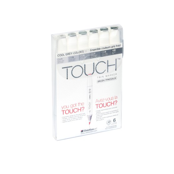 Набор маркеров  TOUCH BRUSH  Cool Grey 6цв. серые холодные тона