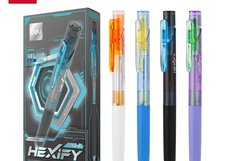 Ручка Deli Hexify EG363-BL 0,5 мм с гибридным наконечником и двойным шариком. Мягкий грип и технология стабилизации наконечника обеспечивают плавное письмо. Смещенный центр тяжести повышает комфорт. Синие чернила.