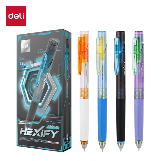 Ручка Deli Hexify EG363-BL 0,5 мм с гибридным наконечником и двойным шариком. Мягкий грип и технология стабилизации наконечника обеспечивают плавное письмо. Смещенный центр тяжести повышает комфорт. Синие чернила.