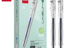 Ручка Deli LINEUM-GEL EG08S-BL 0,5 мм с гибридным ST-наконечником. Быстросохнущие синие чернила (≈1 сек) обеспечивают чистое письмо без размазывания. Прозрачный круглый корпус и мягкий грип.