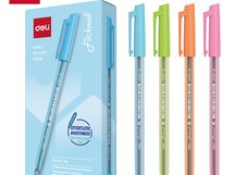 Ручка шариковая Deli "Flickwell", 0,7 мм, синяя, тонированный корпус, 4 цвета корпуса, коробка