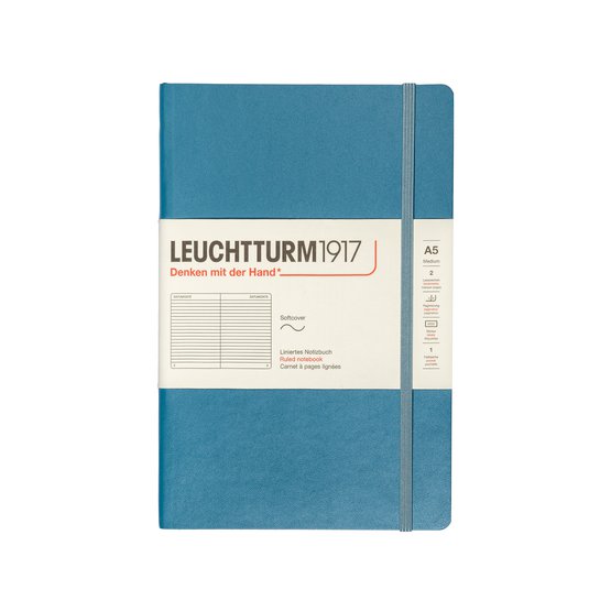 Блокнот Leuchtturm1917 Classic A5 (14.5x21см.) 80г/м2 - 123 стр. в линейку, мягкая обложка, цвет: синий камень
