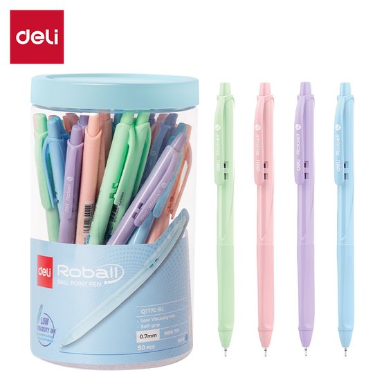 Шариковая ручка Deli ROBALL EQ117C-BL 0,7 мм с игольчатым наконечником. Синие чернила пониженной вязкости обеспечивают точное и аккуратное письмо. Круглый корпус, ассорти цветов, пластиковая туба.