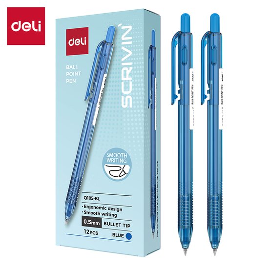 Шариковая ручка Deli SCRIVIN EQ105-BL 0,5 мм синие чернила. Тонированный корпус обеспечивает удобный захват. Подходит для ежедневного письма.