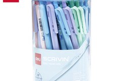 Шариковая ручка Deli SCRIVIN EQ107C-BL 0,7 мм автоматическая. Синие чернила пониженной вязкости обеспечивают плавное письмо. Корпус ассорти из 4 цветов, пластиковая туба.