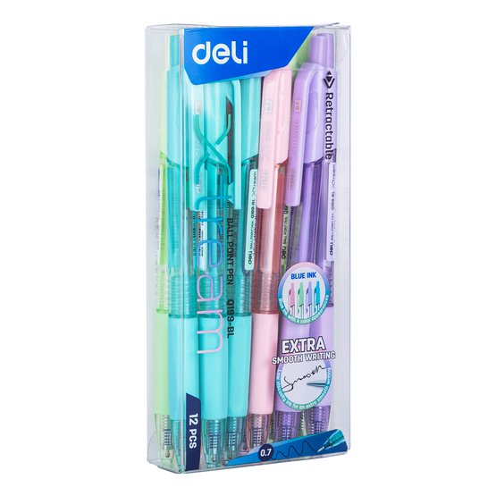 Шариковая ручка Deli X-tream EQ199-BL 0,7 мм автоматическая. Синие чернила пониженной вязкости обеспечивают плавное письмо. Подходит для ежедневного использования.