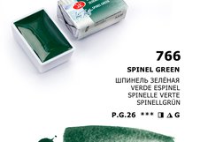  Пигментный состав:  P.G.26  
 Укрывистость: ◨  - полупрозрачная краска 
 Светостойкость: *** - светостойкая краска 
 Устойчивость к смыванию: ◮  - смываемая краска 
 G – грануляция
 Приглушённый пейзажный  зеленый тон  - отличительный признак Шпинели зеленой. Полупрозрачный красочный слой с делика…