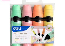 Набор текстовыделителей Deli Macaron включает 4 нежных пастельных цвета для выделения текста. Скошенный наконечник позволяет проводить линии разной толщины. Подходит для учебы, работы и планирования.