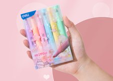 Набор текстовыделителей Deli MiYou содержит 6 ярких цветов для выделения важной информации. Скошенный наконечник обеспечивает толщину линии от 1 до 5 мм. Подходит для учебы, офиса и работы с документами.