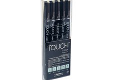 Набор капиллярных ручек ShinHan TOUCH Liner (серый холодный: 0,1-0,3-0,5мм, кисть, "долото") 5шт в блистере