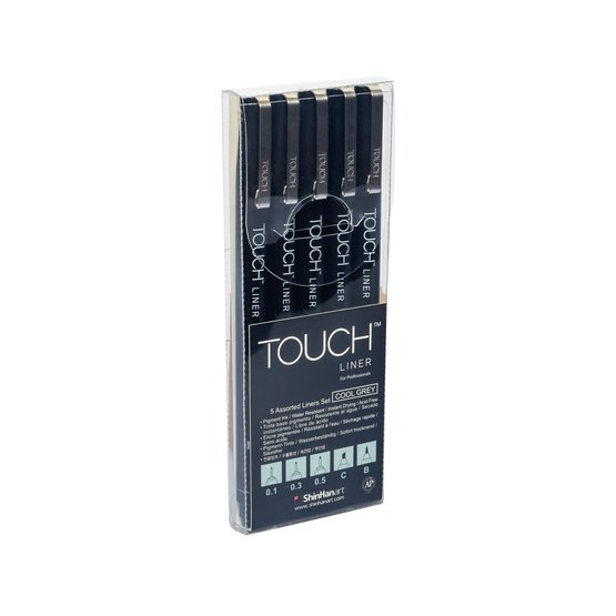 Набор капиллярных ручек ShinHan TOUCH Liner (серый холодный: 0,1-0,3-0,5мм, кисть, "долото") 5шт в блистере