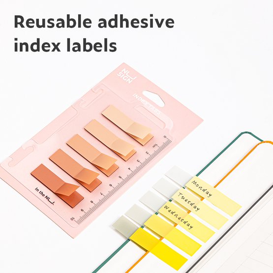 Флажки-закладки пластиковые самоклеящиеся NuSign, 12х44х0,2 мм, 5 оттенков по 20 л, пластиковая подложка с линейкой и креплением на кольца, фиолетовые