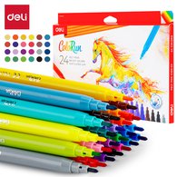 Набор фломастеров Deli ColoRun содержит 24 ярких цвета для рисования и раскрашивания. Вентилируемые колпачки повышают безопасность при использовании детьми. Фломастеры подходят для школы, творчества и хобби.