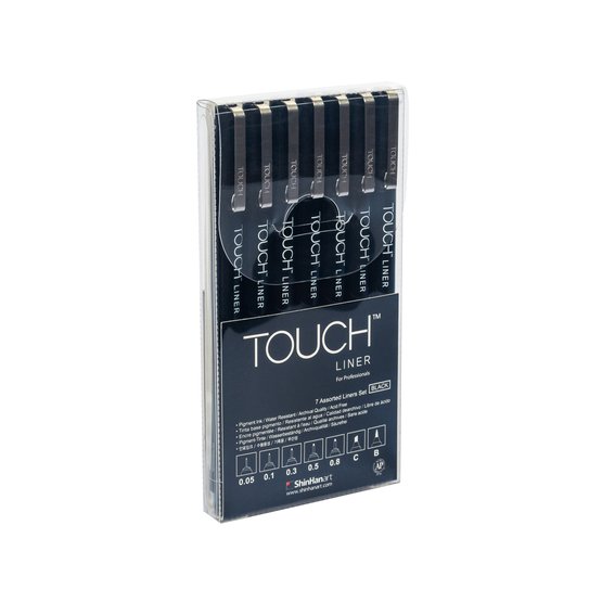 Набор капиллярных ручек ShinHan TOUCH Liner (черный:0,05-0,1-0,3-0,5-0,8, кисть, долото) 7шт в блистере