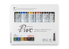 Палитра набора премиальной акварели PWC от южнокорейского бренда Shinhan Art «Земля»  состоит из 6 насыщенных цветов в тубах по 7,5 мл:
№562 Оливково-зеленый
№618 Кобальт синий
№674 Охра жёлтая
№665 Сиена жженая
№668 Красно-коричневый
№680 Ван Дик коричневый
Цвета PWC чистые и прозрачные, от…